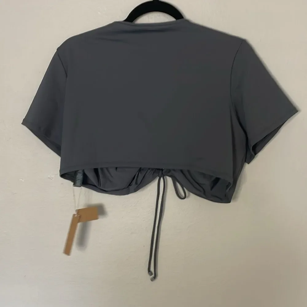 SKIMS Signature Swim Ruched T-Shirt Onyx Black 4X Keyhole Tie Front Flattering
